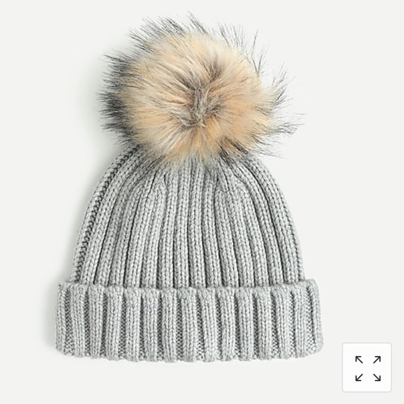 J. CREW Ribbed Beanie With Faux-Fur Pom-Pom